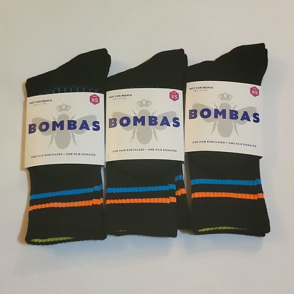Bombas Crew Socks Performance Footbed Lot of 3 pairs Youth Size XS